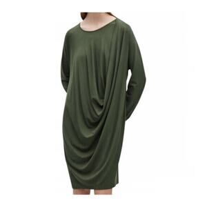 COS Synthetic Draped Ruched Olive Green Jersey Stretchy Dress Minimalist Size S